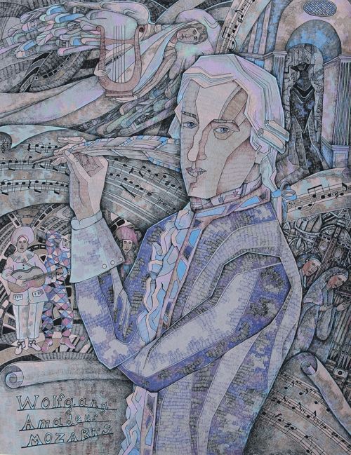 «Моцарт и его музыка», гелевые ручки. Матвей ЩЕРБАКОВ 12 лет, г. Саратов