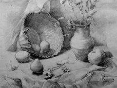 Аня Мозголова, 14 лет, учебный натюрморт по рисунку, 1992 гг., педагог Людмила Вячеславовна Старкова, ДХШ, город Выборг