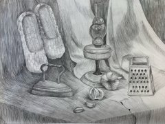 Кляус Полина, 15 лет. Натюрморт с лампой. 2023 г. Пр. Пауничева С. г. Новый Уренгой