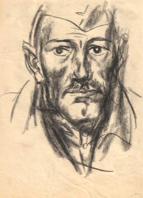 Евсей Моисеенко. Голова солдата. Набросок к картине Дома. Бумага, карандаш итальянский. 20,7 х 15,3.  Новокузнецкий художественный музей