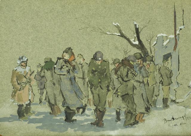 Виталий Демидов. Воронеж. Пленные. 1943. Бумага тонированная, акварель, гуашь, пастель. Воронежский областной художественный музей им. И.Н. Крамского.preview